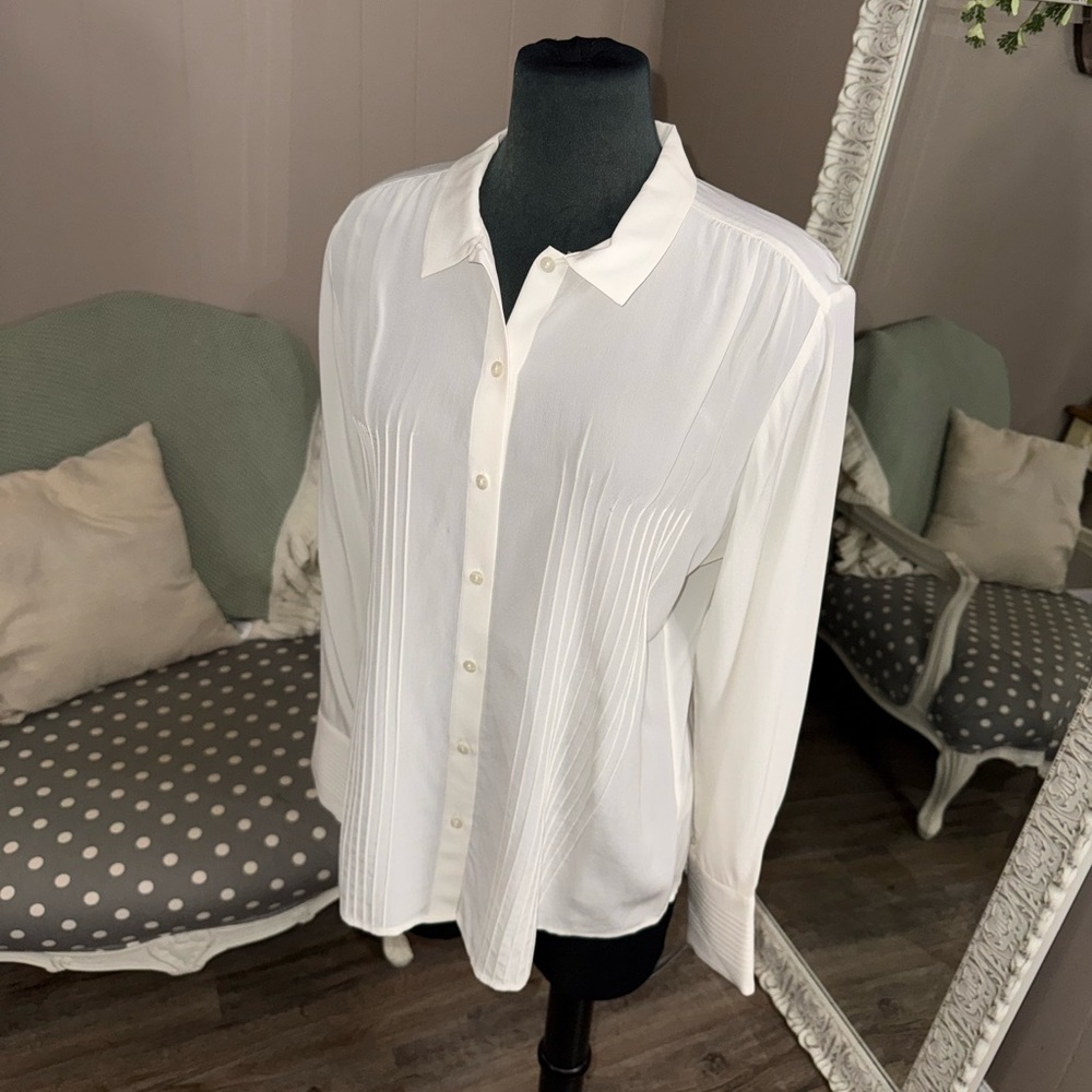 Pendleton • 100% Silk Pintuck Ivory Button Front … - image 13